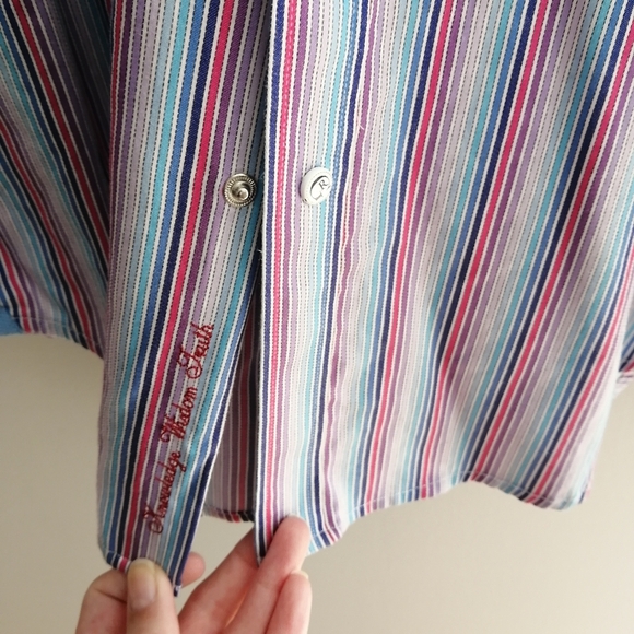 Robert Graham Men's 100% Cotton Striped Dress Shirt Purple, Pink, Blue 41 or 16 - Picture 11 of 16